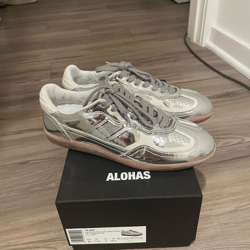 Alohas TB.490 Rife Shimmer Silver Cream Leather Sneakers